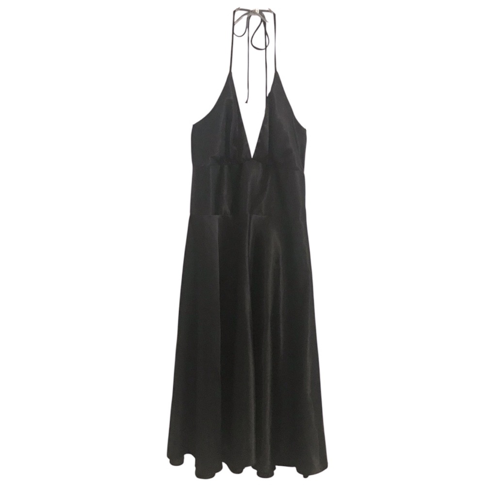 ALYN PAIGE Black Satin Halter Dress